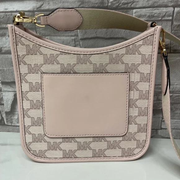 Michael Kors Briley Crossbody MK Signature Logo Jacquard Pink & White - Picture 5 of 10